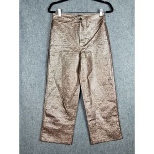 Madewell Pants Women's 26 Metallic Rose Gold High Rise Slim Emmett Wide Leg Crop